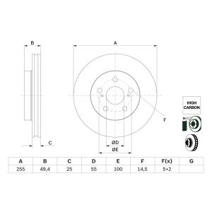 Disco de freno BOSCH 0 986 479 F72 frente, ventilado, altamente carbonizado, 1 pieza