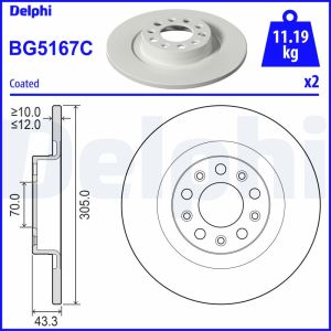 Disque de frein DELPHI BG5167C arrière, plein, 1 Stück