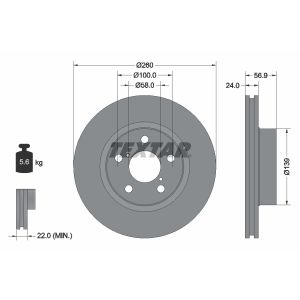 Disco freno TEXTAR 92081900 anteriore, ventilato, 1 pezzo