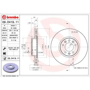 Jarrulevy BREMBO 09D41911 edessä, tuuletettu, erittäin hiilihappoinen, 1 Kappale