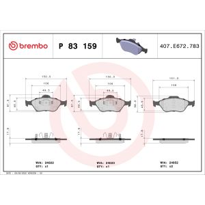 Conjunto de pastilhas de travão BREMBO P 83 159, Frente