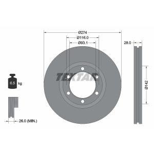 Disco freno TEXTAR 92236200 anteriore, ventilato, 1 pezzo