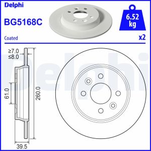 Disco de travão DELPHI BG5168C Traseira, cheio, 1 Peça