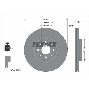 Disco de travão TEXTAR 92344703 frente, ventilado, 1 Peça