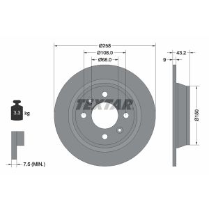 Disque de frein TEXTAR 92048500 à l'arrière, plein, 1 pièce