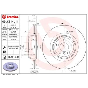 Remschijf BREMBO 09C31411 achter, geventileerd, sterk gecarboniseerd, 1 Stuk