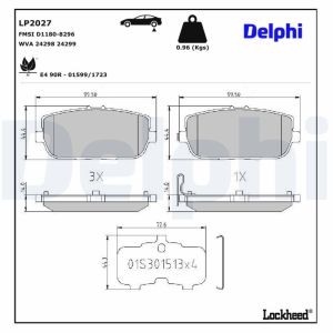 Conjunto de pastilhas de travão DELPHI LP2027, atrás