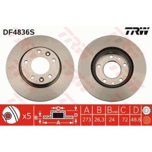 Bremsscheibe TRW DF4836S vorne, belüftet, 1 Stück