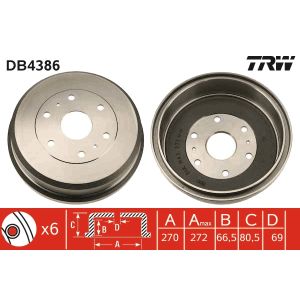 Tamburo freno, 1 pezzo TRW DB4386