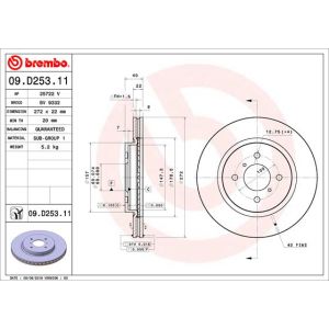 Remschijf BREMBO 09D25311 voorkant, geventileerd, 1 stuk