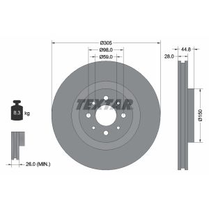 Disque de frein TEXTAR 92228503 avant, ventilé, 1 pièce