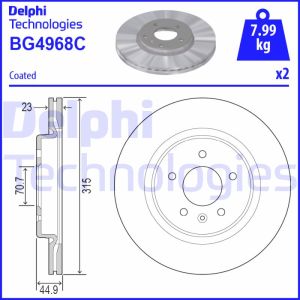 Remschijf DELPHI BG4968C achter, geventileerd, 2 stuk