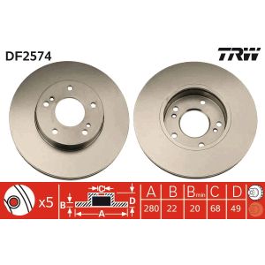 Disco freno TRW DF2574 anteriore, ventilato, 1 pezzo