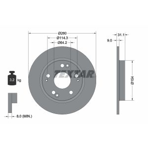 Disque de frein TEXTAR 92224103 à l'arrière, plein, 1 pièce