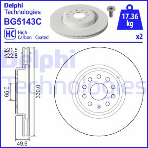 Disco de freno DELPHI BG5143C frente, ventilado, altamente carbonizado, 1 pieza