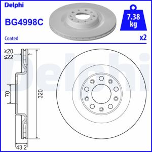 Disco de travão DELPHI BG4998C atrás, ventilado, 2 Peça