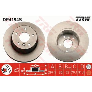 Remschijf TRW DF4194S voorkant, geventileerd, sterk gecarboniseerd, 1 Stuk