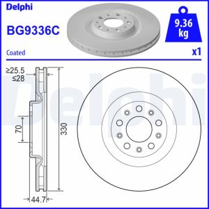 Disco de travão DELPHI BG9336C frente, ventilado, 1 Peça