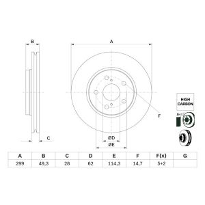 Disco freno BOSCH 0 986 479 F49 anteriore, ventilato, altamente carbonizzato, 1 pezzo