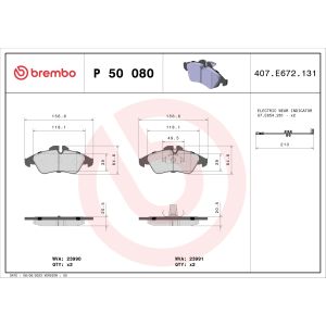 Conjunto de pastilhas de travão BREMBO P 50 080, frente