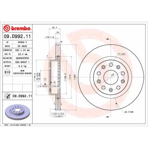 Disco de freno BREMBO 09D99211 frente, ventilado, 1 pieza