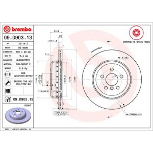 Jarrulevy BREMBO 09D90313 takana, tuuletettu, erittäin hiilihappoinen, 1 kpl