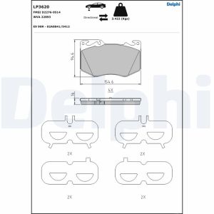 Conjunto de pastilhas de travão DELPHI LP3620, Frente