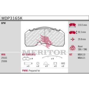 Bremsbelagsatz, Scheibenbremse MERITOR MDP3165K