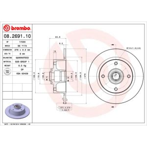 Jarrulevy BREMBO 08.2691.10, edessä, täysi, 1 Kappale