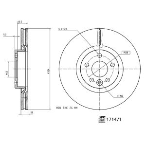 Bremsscheibe FEBI BILSTEIN 171471 vorne, belüftet, hochkarbonisiert, 1 Stück