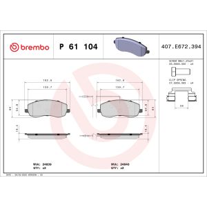 Bremsbelagsatz, Scheibenbremse BREMBO P 61 104