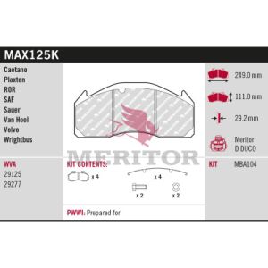 Bremsbelagsatz, Scheibenbremse MERITOR MAX125K