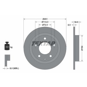 Disque de frein TEXTAR 92169300 à l'arrière, plein, 1 pièce