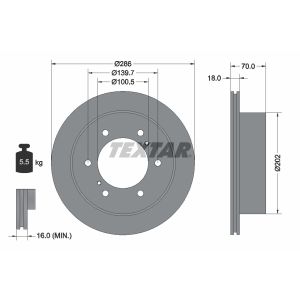 Disque de frein TEXTAR 92198303 à l'arrière, ventilé, 1 pièce