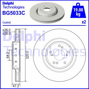 Discos de freno DELPHI BG5033C vorne, ventilado , 2 Pieza