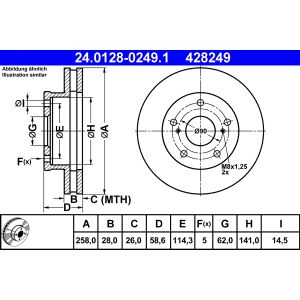 Disco de freno ATE 24.0128-0249.1 vorne, ventilado , 1 Pieza