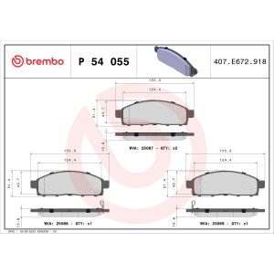 Kit de plaquettes de frein, frein à disque BREMBO P 54 055, Avant