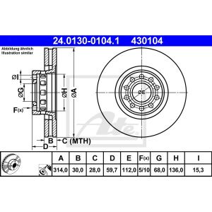 Disque de frein ATE 24.0130-0104.1 avant/ventilé/hautement carbonisé/1 pièce