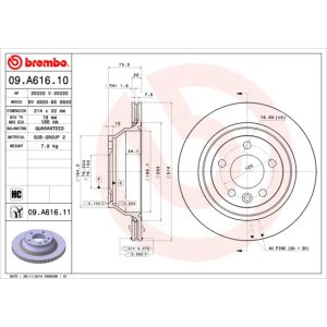 Jarrulevy BREMBO 09A61611 takana, tuuletettu, erittäin hiilihappoinen, 1 kpl