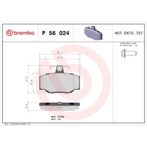 Conjunto de pastilhas de travão BREMBO P 56 024, Traseira