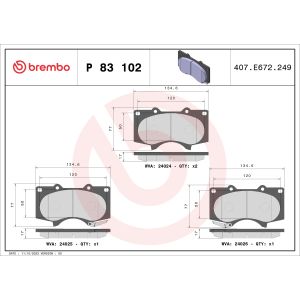 Conjunto de pastilhas de travão BREMBO P 83 102, Frente