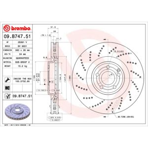 Jarrulevy BREMBO 09B74751 edessä, tuuletettu, erittäin hiilihappoinen, 1 kpl