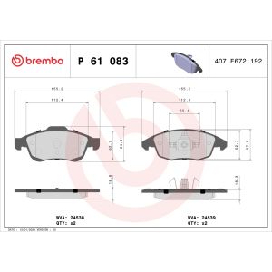 Conjunto de pastilhas de travão BREMBO P 61 083, frente