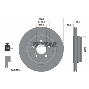 Disco freno TEXTAR 92099503 posteriore, ventilato, 1 pezzo