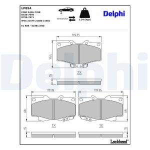 Bromsbeläggssats DELPHI LP854, fram