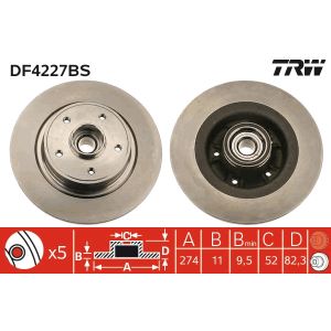 Jarrulevy TRW LUC DF4227BS takana, täysi, 1 kpl