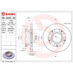 Remschijf BREMBO 08C24220 achter, volledig, 1 Stuk