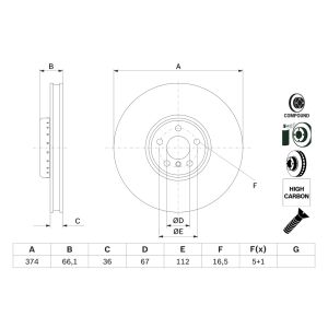 Disque de frein BOSCH 0 986 479 F54 avant, ventilé, hautement carbonisé, 1 pièce