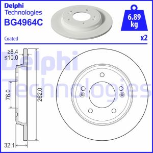 Jarrulevy DELPHI BG4964C takana, täysi, 2 kpl