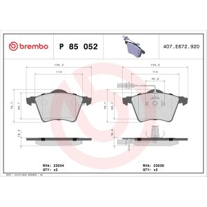 Bremsbelagsatz, Scheibenbremse BREMBO P 85 052